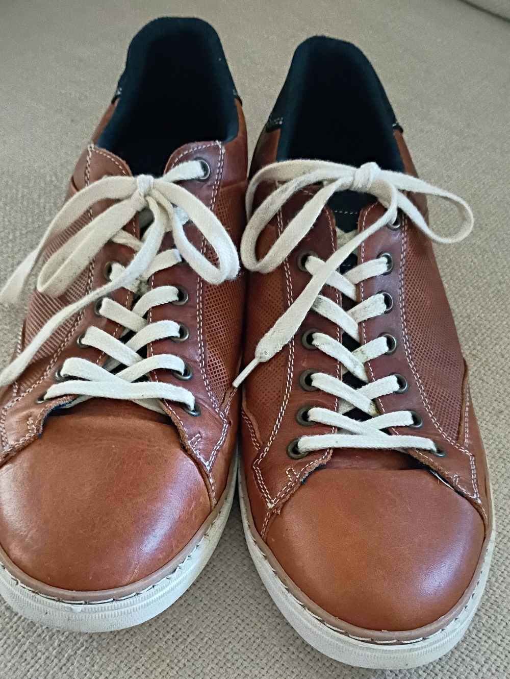 BullBoxer Cognac Brown Leather Sneakers-Sz 46EU/13US-Low Top Lace Up-Portugal